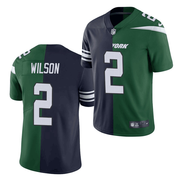 Men's NJets #2 Zach Wilson 2021 Green/Navy NFL Split Stitched Jersey Men's NJets #2 Zach Wilson 2021 Green/Navy NFL Split Stitched Jersey